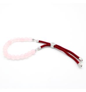 Pulsera de hilo burdeo con Cuarzo Rosa