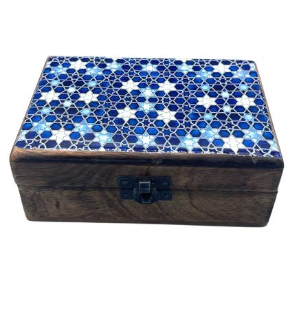 Caja Mediana de Cerámica Esmaltada - 15x10x6cm - Estrellas Azules