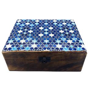 Caja Grande de Cerámica Esmaltada - 20x15x7.5cm - Estrellas Azules