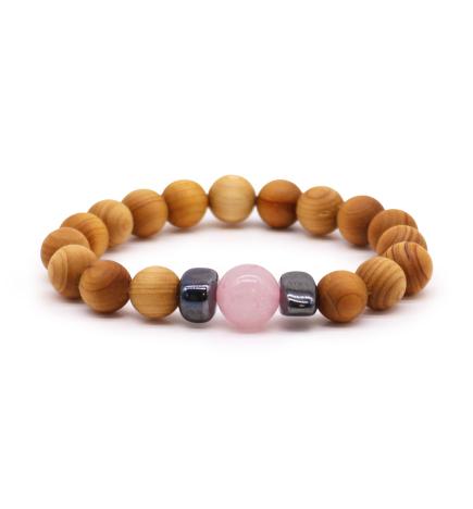 Pulsera de Cedro - Chakra del corazón - Cuarzo Rosa