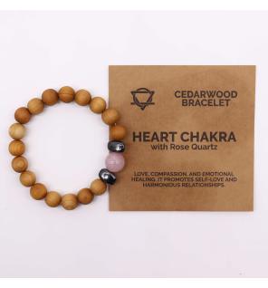 Pulsera de Cedro - Chakra del corazón - Cuarzo Rosa