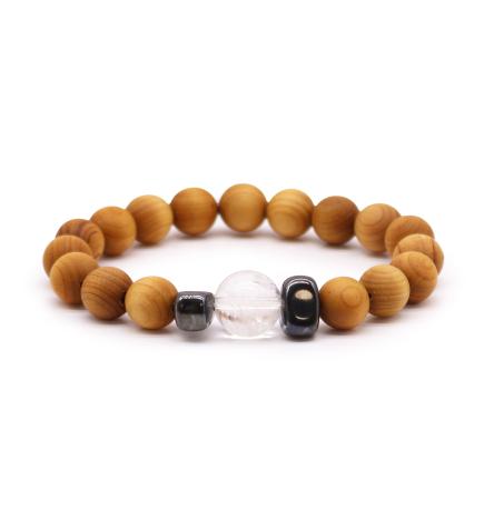 Pulsera de Cedro - Chakra Corona - Cuarzo Claro