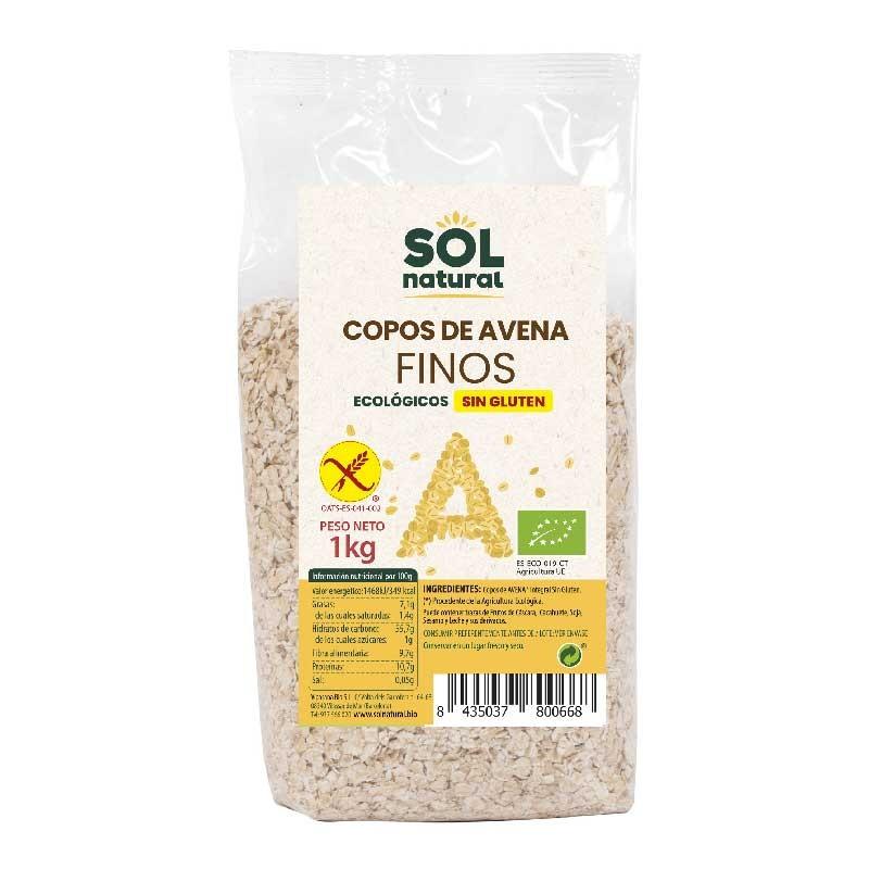 Copos de avena finos sin gluten bio 1kg Sol Natural