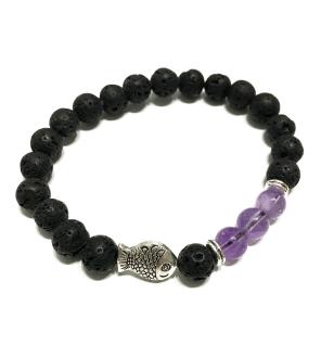 Pulsera de Piedra de Lava - Pescado - Amatista
