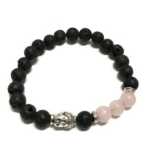 Pulsera de Piedra de Lava - Buda - Cuarzo Rosa