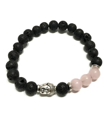 Pulsera de Piedra de Lava - Buda - Cuarzo Rosa