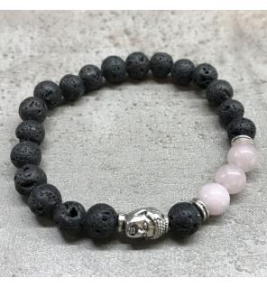 Pulsera de Piedra de Lava - Buda - Cuarzo Rosa