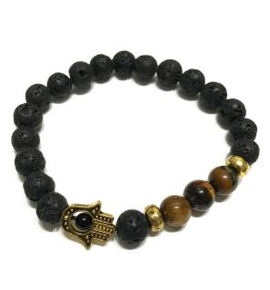 Pulsera de Piedra de Lava - Hamsa - Ojo de tigre