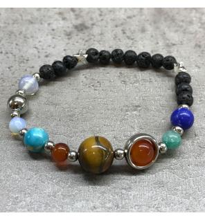 Pulsera de Piedra de Lava - Sistema solar - Plata