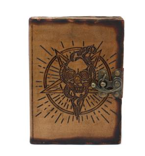 Cuaderno de Cuero Pentágono y Calavera Hojas quemadas