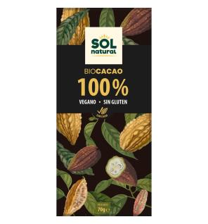 Tableta chocolate cacao puro 100% Bio 70g Sol Natural