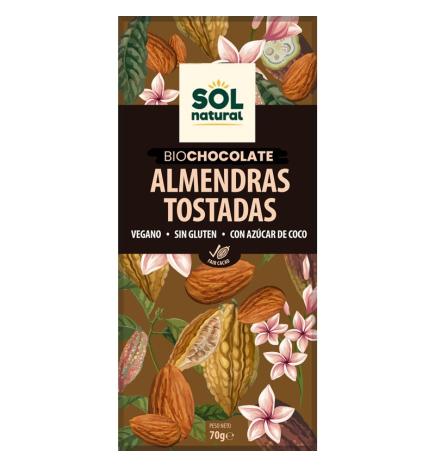 Tableta chocolate y almendras tostadas bio 70g Sol Natural