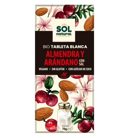 Tableta chocolate blanco almendra salada y arandano bio 70g Sol Natural