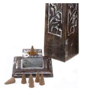 Tapered Incense Tower Washed Des2 - Mango Wood