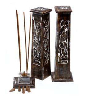 Tapered Incense Tower Washed Des2 - Mango Wood