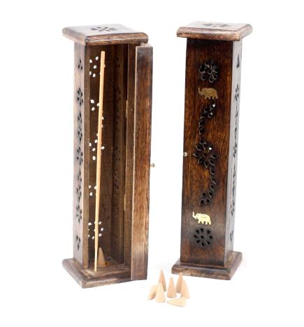 Square Incense Tower - Brass inlay - Mango Wood