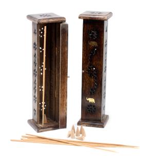 Square Incense Tower - Brass inlay - Mango Wood