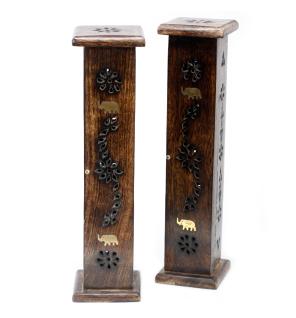 Square Incense Tower - Brass inlay - Mango Wood