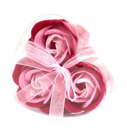 Set de 3 flores de Jabón caja corazón - rosas rosa