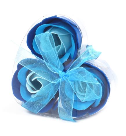 Set de 3 flores de Jabón caja corazón - rosas azul