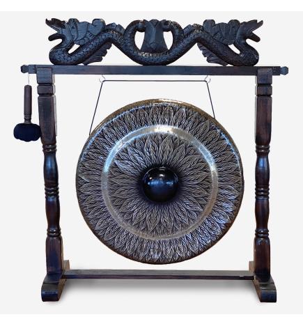 Gong de meditación grande sobre soporte marrón antiguo - 80cm - Negro - Estándar