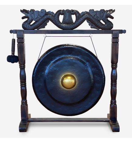 Gran Gong de Meditación en Soporte Marrón Antiguo - 80cm - Negro