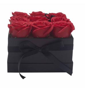 Caja de Regalo - Flor de Jabón 9 Rosas rojo - cuadrado