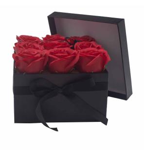 Caja de Regalo - Flor de Jabón 9 Rosas rojo - cuadrado