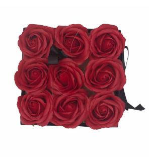 Caja de Regalo - Flor de Jabón 9 Rosas rojo - cuadrado