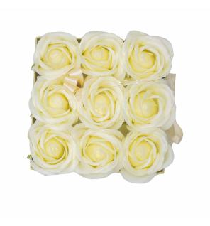 Caja de Regalo - Flor de Jabón 9 Rosas Crema - cuadrado