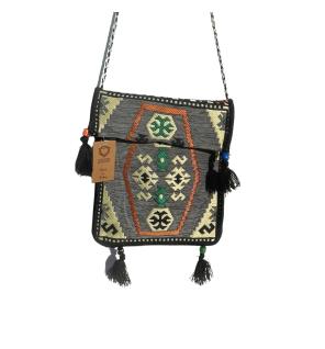 Bolso bandolera de festival Kilim gris pálido