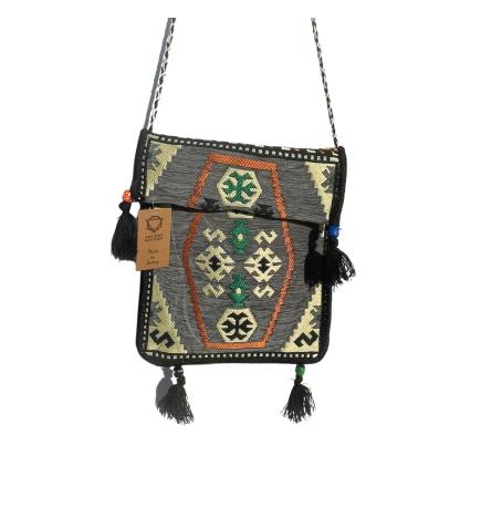 Bolso bandolera de festival Kilim gris pálido