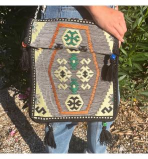 Bolso bandolera de festival Kilim gris pálido