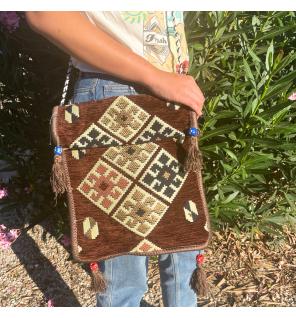 Bolso bandolera de festival Kilim de chocolate