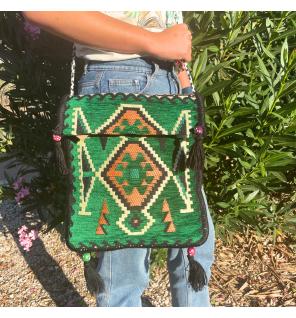 Bolso bandolera de fiesta Kilim verde esmeralda