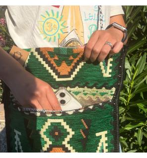 Bolso bandolera de fiesta Kilim verde esmeralda