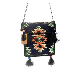 Bolso bandolera de festival Kilim azul marino oscuro