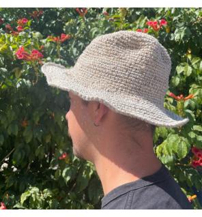 Sombrero de festival boho de cáñamo y algodón tejido a mano - Natural