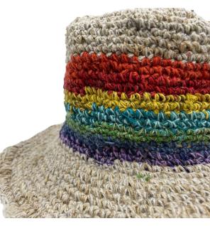 Sombrero de festival boho de cáñamo y algodón tejido a mano - Arco iris