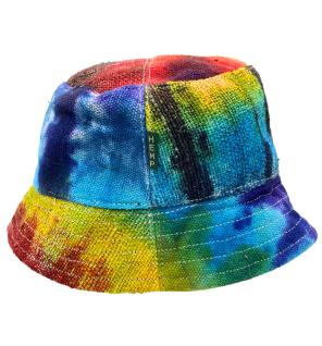 Sombrero de festival boho de cáñamo y algodón con parches - Tiedye