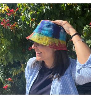 Sombrero de festival boho de cáñamo y algodón con parches - Tiedye