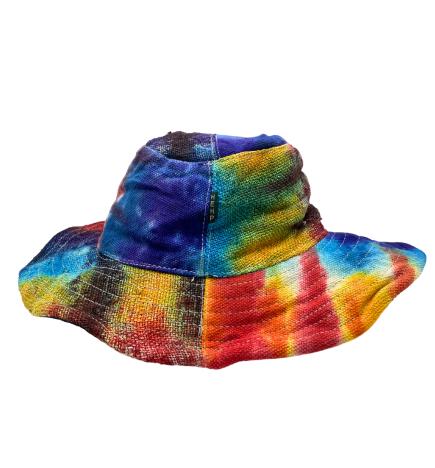 Sombrero de festival boho de cáñamo y algodón con parches y aros - Tiedye