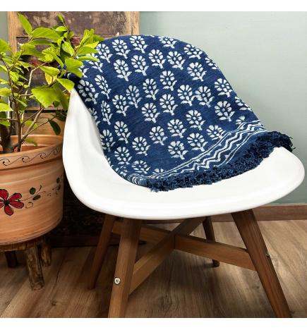 Manta índigo hecha a mano - 170x120cm - Flor de Chhota