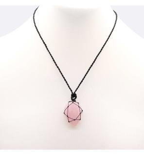 Colgante de lágrima de piedras preciosas entrelazada - Cuarzo rosa