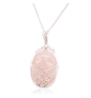 Collar de Piedras Preciosas Envueltas en Cascada - Cuarzo Rosa en bruto