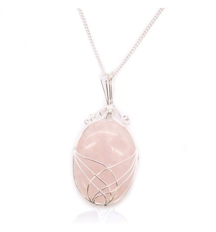 Collar de Piedras Preciosas Envueltas en Cascada - Cuarzo Rosa en bruto