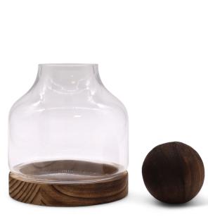 Terrario Mediano en Madera de Tung Oscura con Tapa de Bola - 17x22cm