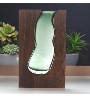 Jarron de Cristal / Terario en Madera de Tung Oscura - 14.5x5x23cm