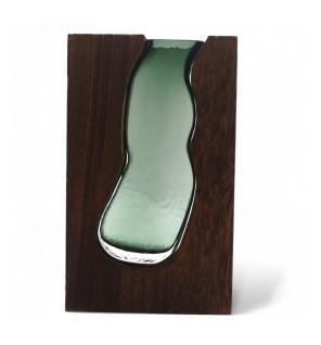 Jarron de Cristal / Terario en Madera de Tung Oscura - 14.5x5x23cm