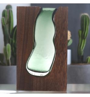 Florero de Vidrio Grande / Terario en Madera de Tung Oscura - 18x5x32cm